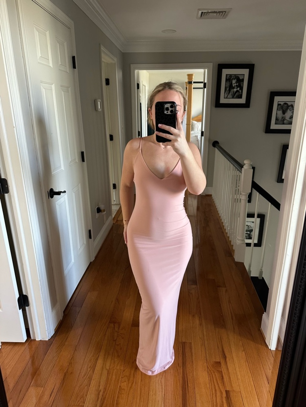 Sleek V-Neck Pink Maxi Dress